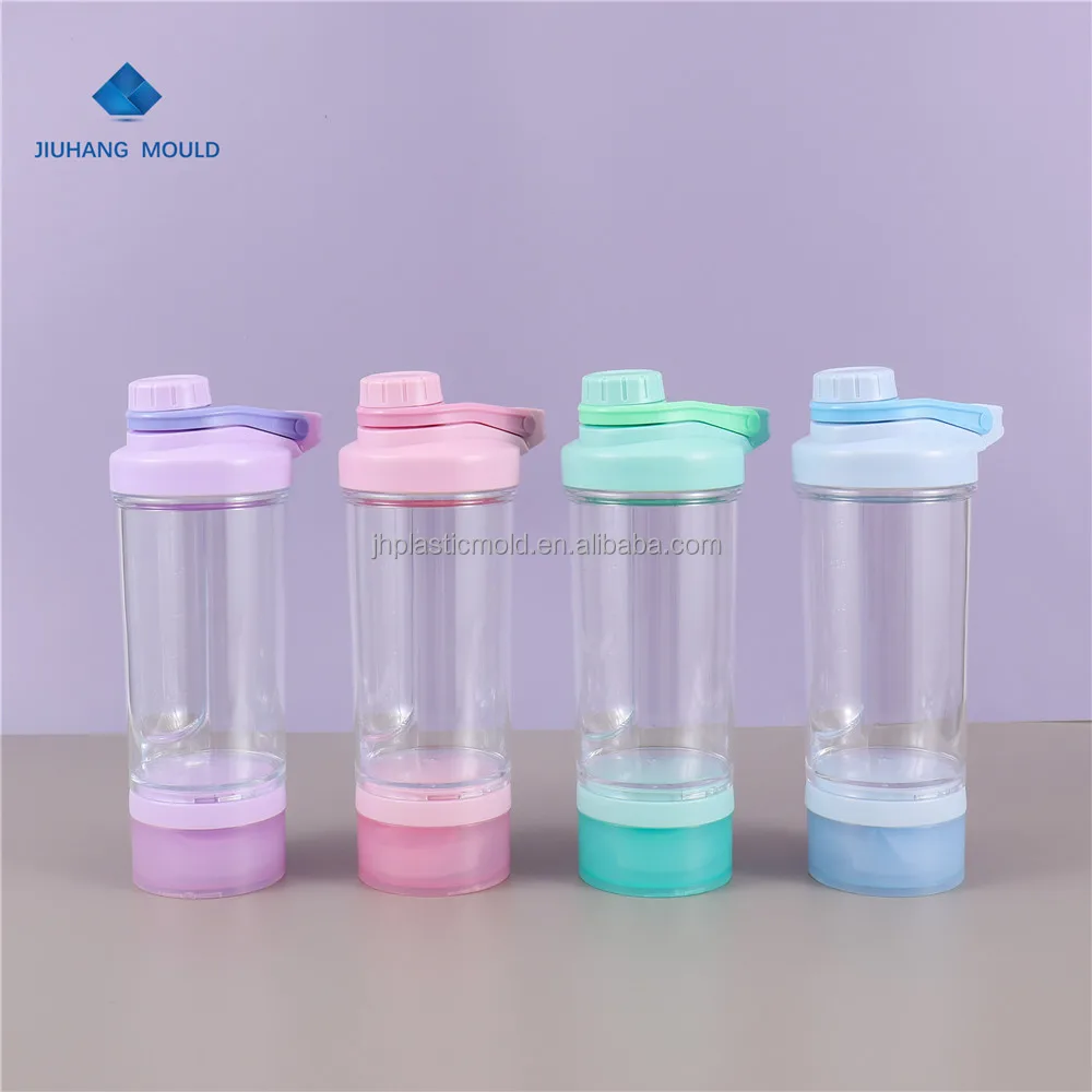 OEM 500ml screw lid plastic protein shaker sport water bottle with pill and powder compartments