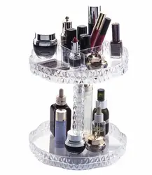 360 Degree Rotating Makeup Organizer Acrylic Adjustable Multi-use Spinning Cosmetic Storage Organizer 2 Layers Desktop Rotation