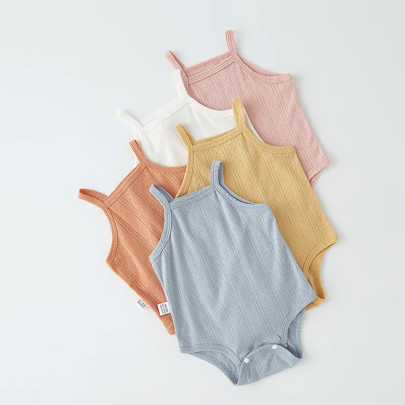 0-24 months Wholesale Summer Newborn Baby Girl Boy Clothes 100% cotton Solid Color Sleeveless Bodysuit Rompers