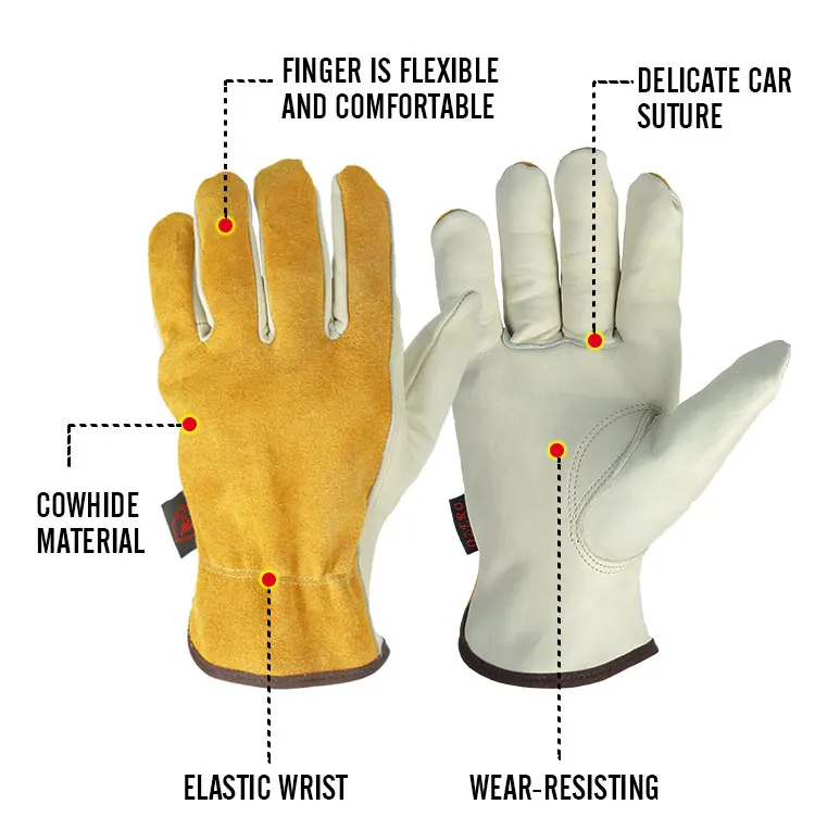 
Ozero brand Cow Yellow Leather Safety Work Gloves for Working 