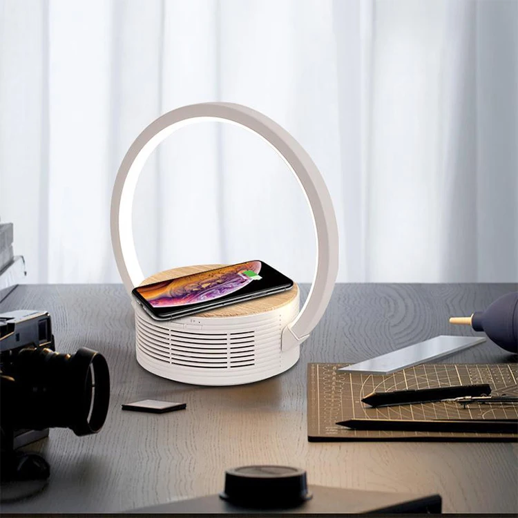 3-step Dimmable Bedside Night Desk Light LED Modern Table Lamp With Wireless Charger Speaker
