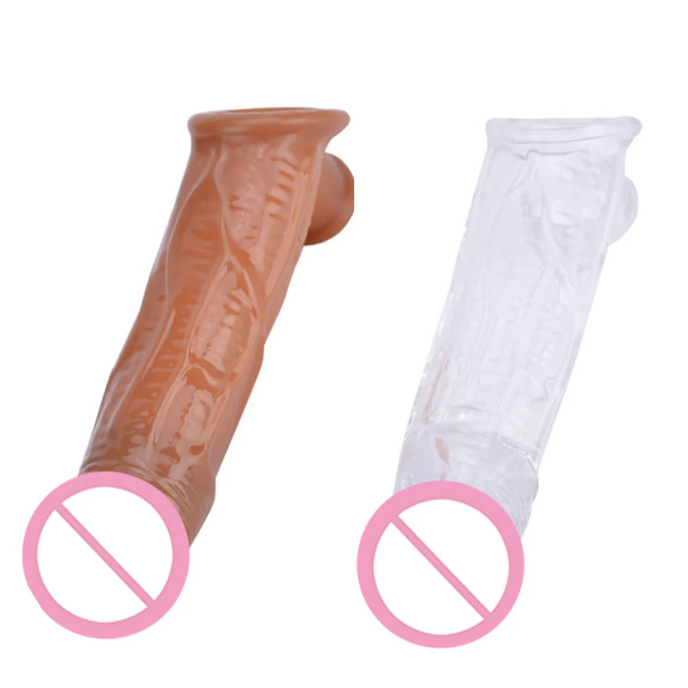 Reusable Silicone Realistic Penis Extension Cock Sleeve Penis Enlarger Delay Condoms for Men Dildo Enhancer Sex Toys
