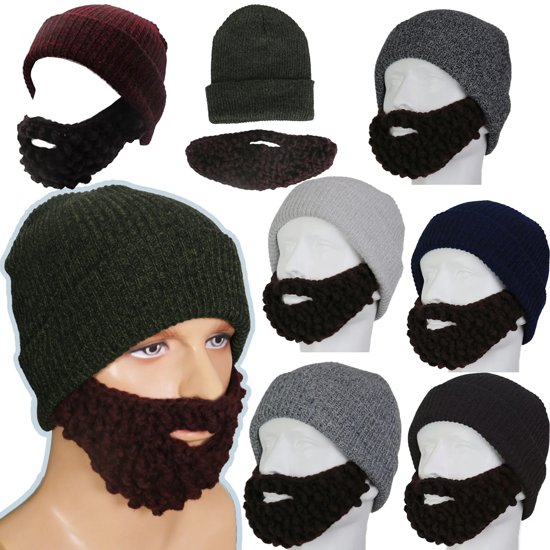 Wig Beard Hats Cosplay Roman Knight Handmade Knitted Helmet Winter Sports Warmer Cap Ski Funny Mask Beanie