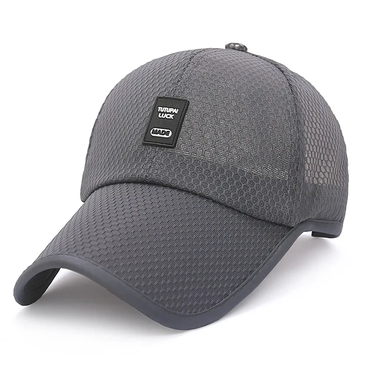 High quality adjustable quick dry nylon polyester mesh 6 panel leather rubber applique sports caps trucker hats