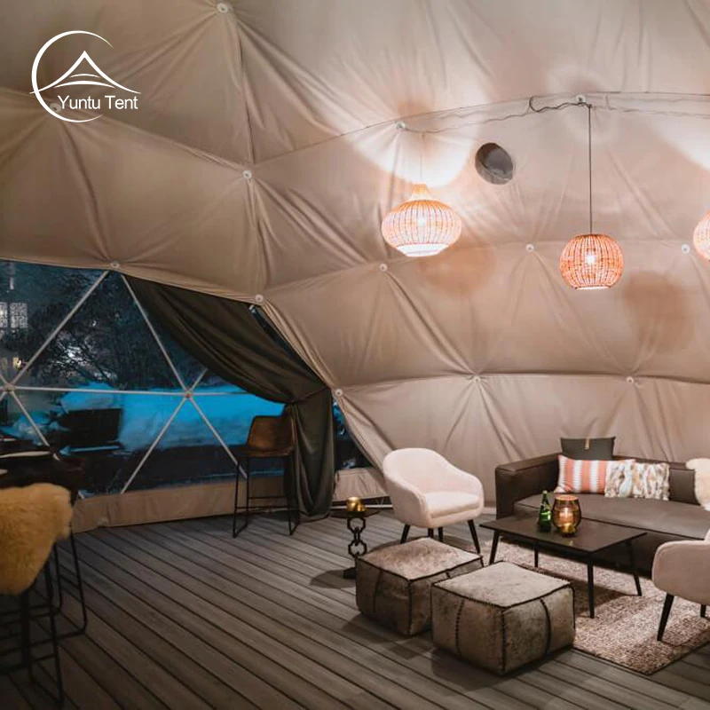 Prefab Waterproof Clear PVC Geodesic House Glamping Hotel Dome Tent With Bathroom