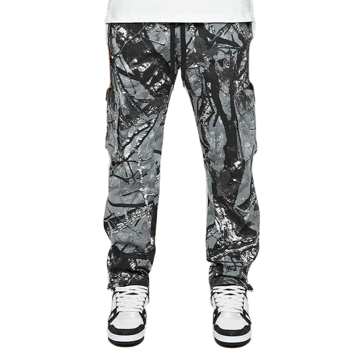 New Design Custom Streetwear Nylon Print Wide Leg Jeans Camouflage Camo Work Cargo Pants For Men