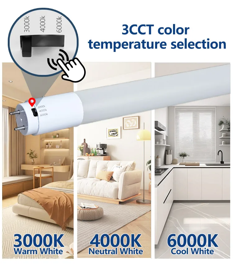 Стеклянная Светодиодная трубка T8 3000k 4000k 6000k 3CCT с выбором цветовой температуры светодиодная лампа-кулер для дневного света 4 фута