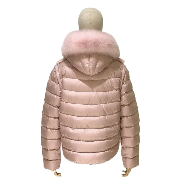 New Design Sleeve Detachable Real Rex Rabbit Fur Fox Hood Trim Reversible Fur coat women