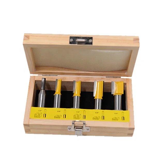 5pcs Bit 1/2 Shank Straight Router Bit Set for cut dado milling cutter straight cut routing for woodworking