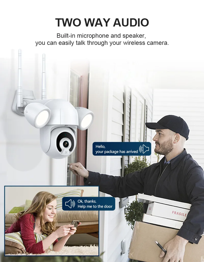 China manufacturer floodlight infrared smart wireless security camera wifi with ip camera