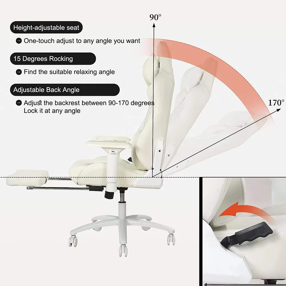 Modern Pu Leather Computer Gaming Chair Pc Game Ergonomic Racing Chair White Gaming Chair Gaming Home Office