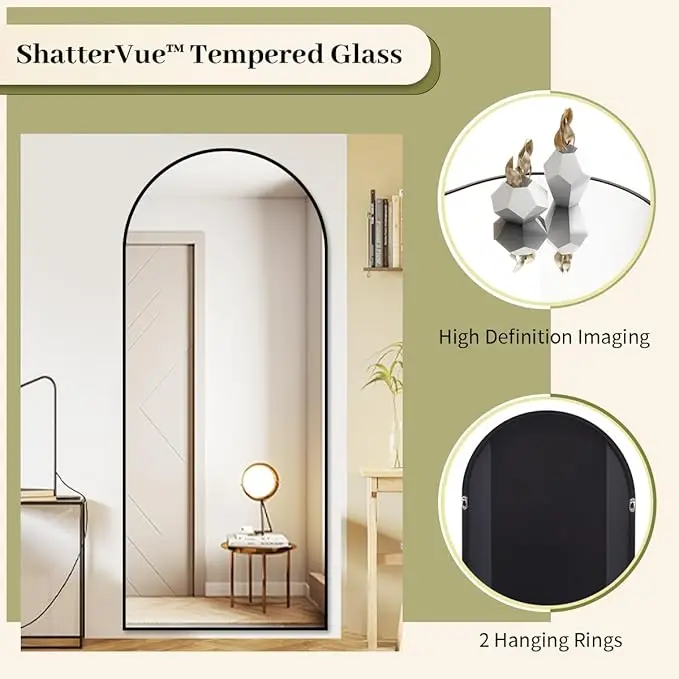 Arched Art Decor Full Length Wall Mirror Home Body Mirror Standing  Oversized Floor Mirror Black Aluminum 40*150