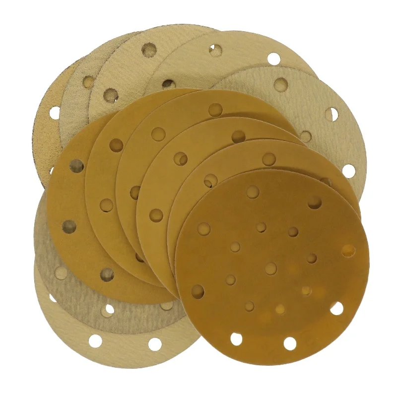 High Quality Yellow 6Inch 17Holes Sandpaper RMC AP33M Sand paper 150MM Abrasive Disc Gold Sanding Paper