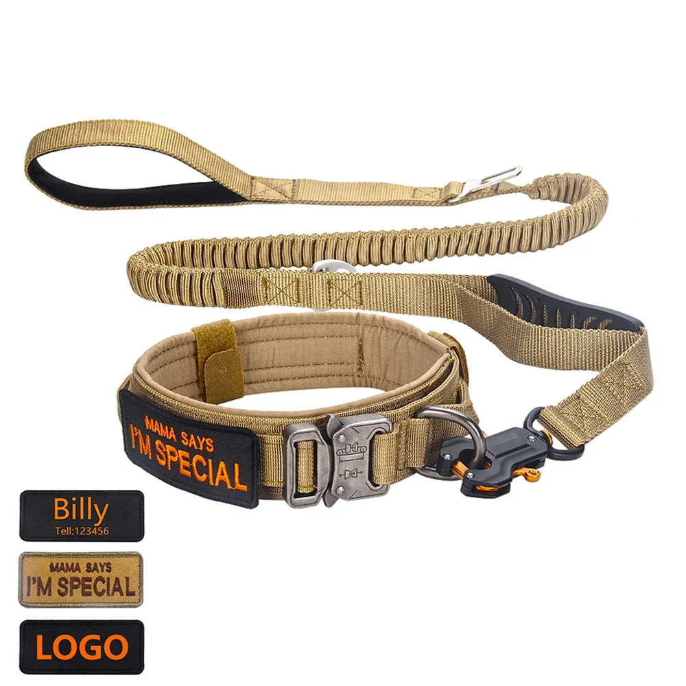 Custom Dog Lead Collar With LOGO Adjustable Quick Release Metal Buckle Pet Elastic Bungee Dog Leash Tactical Dog Collar