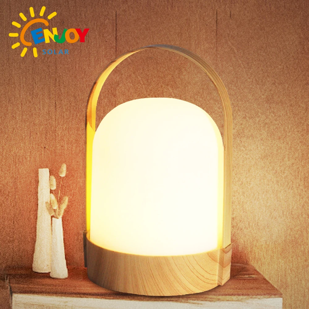 ENJOYSOLAR Battery Operated Wood Painting Home Decoration Lamps Mood Lights Indoor Restaurant LED Table Lamp