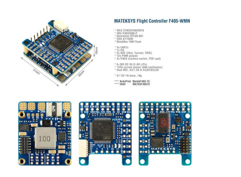 Контроллер полета MATEK F405-WMN F405 STM32F405RGT6 W/ Baro OSD Blackbox 132A с функцией определения тока 2-6S Lipo для FPV неподвижным крылом дрона