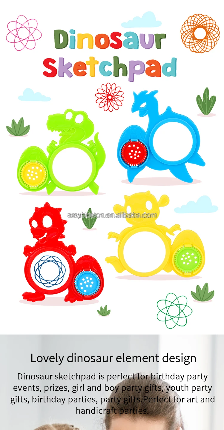 2024 Spiral Art Drawing Kit Dinosaur Spiral Shape Spirograph Plastic Stencil Assortment Ruler Drawing Template for kids