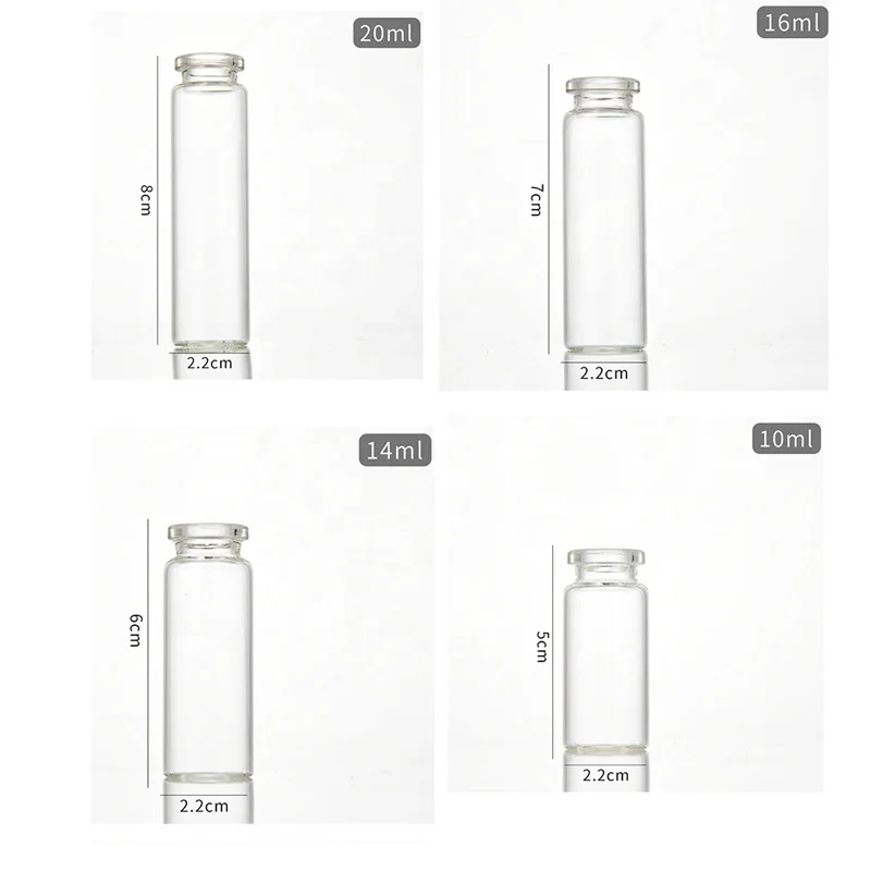 Wholesale Cosmetic Packaging 5ml 8ml 10ml Glass Penicillin Bottle 15ml 20ml Transparent Glass Vials with Butyl Rubber