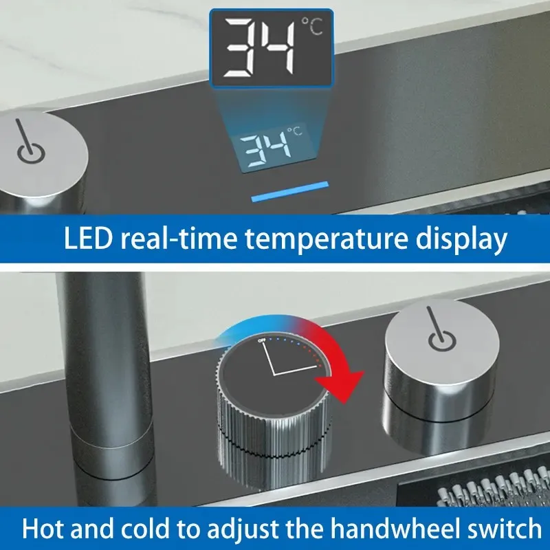 Multifunction 304 Stainless Steel waterfall rainfall faucet kitchen LED Digital Display faucet Flying Waterfall Kitchen Sink set