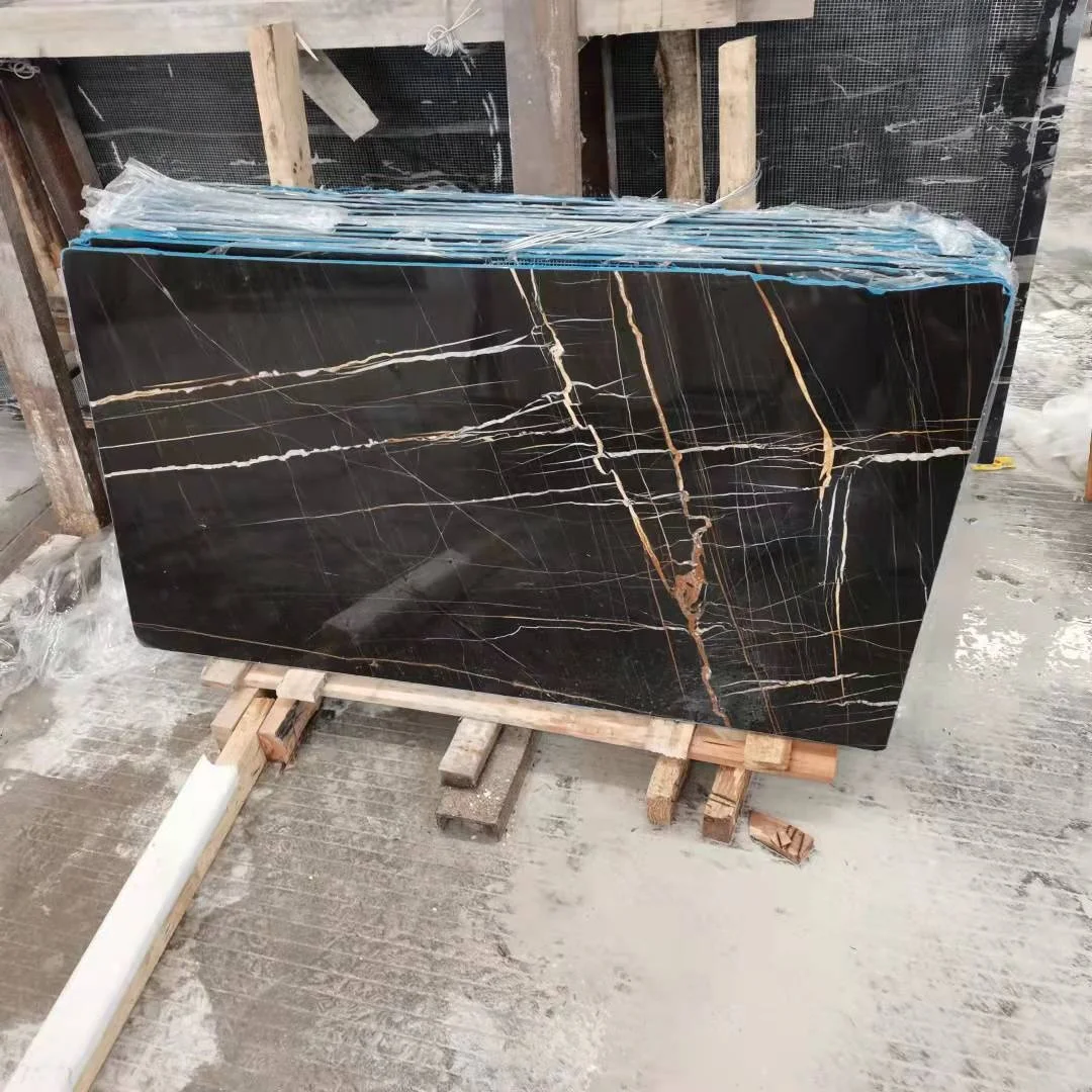 Лидер продаж черный золотой мрамор с золотыми венами из нержавеющей