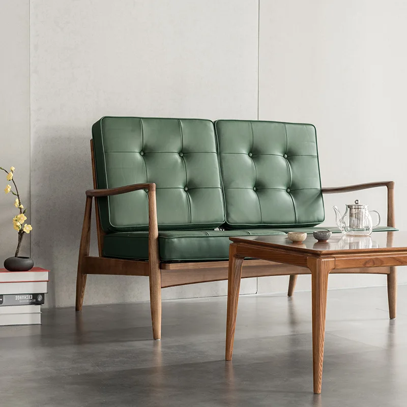 New Arrival French Mid Century Italy PU Leather Inclination Arm Soft Skin Sofa