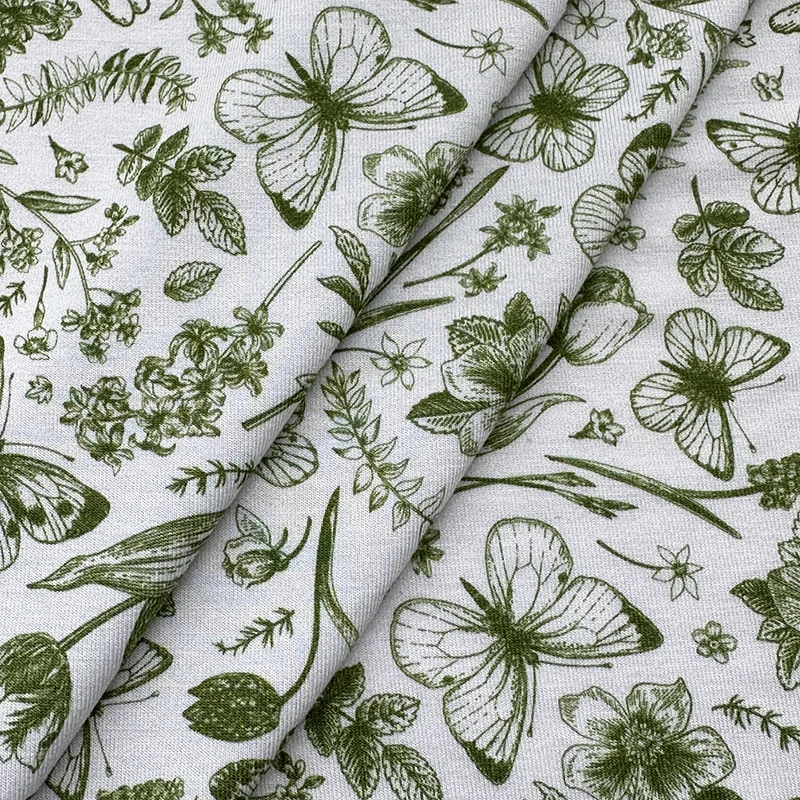 Bamboo Spandex Stretch Custom Design Low MOQ Rabbits and Butterfly Botanical Green Monochrome Organic Fiber Fabric Baby Blanket