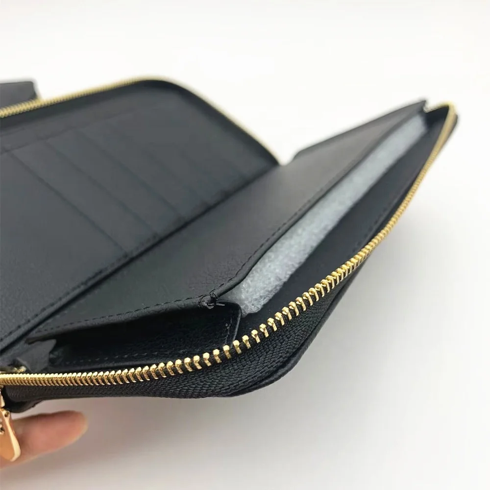 Custom logo Multi Man Handbag Wallets Luxury black PU leather wallet men with metal zipper closure