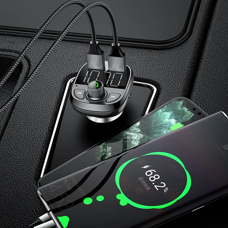 Multi-Function Car Charger with Bluetooth Player & USB Converter Lossless Sound Quality FM Transmitter 12-24v Voltage
