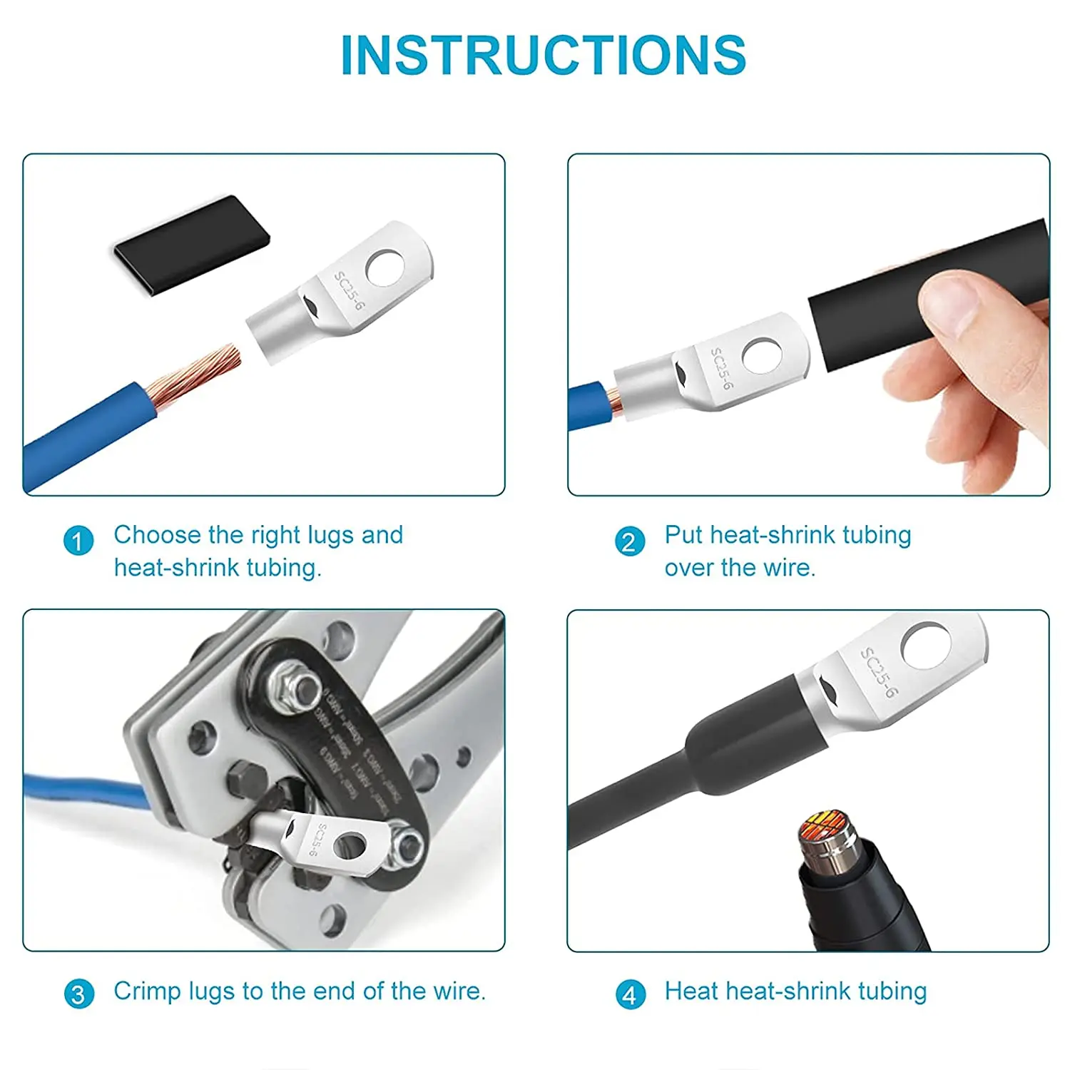 Battery Terminal Connectors, 4 6 8 10 Gauge Wire Connectors Battery Terminals Tinned Cable Ends Copper Wire Lugs