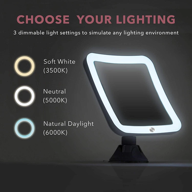 New Model 360 Degree Rotating LED Lighted Makeup Mirror Magnifying Bathroom Shower Suction Cup for Cosmetic Use