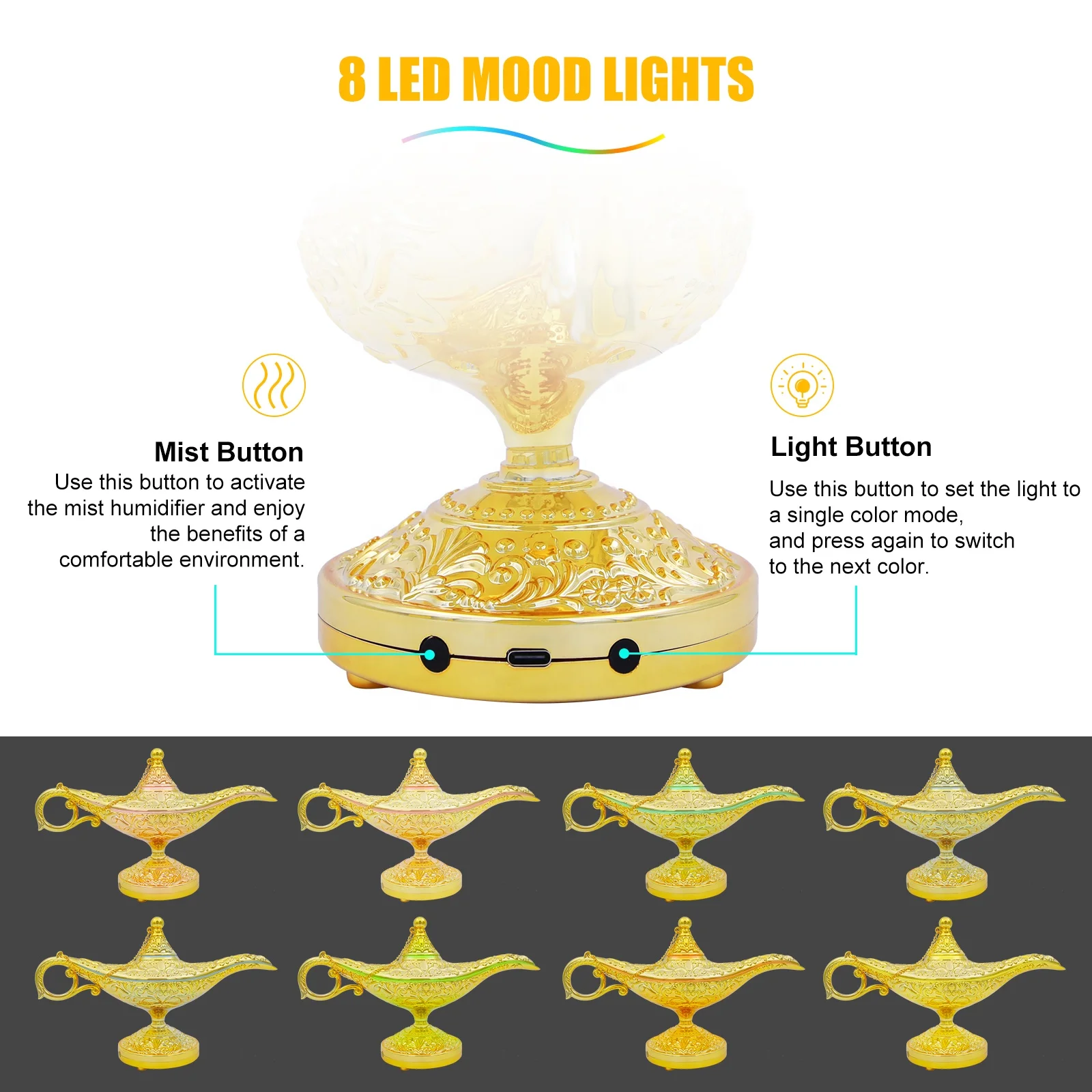 Genie Magic Lamp Diffuser Air Aroma Diffuser Humidifier For Home USB Aromatic Diffuser