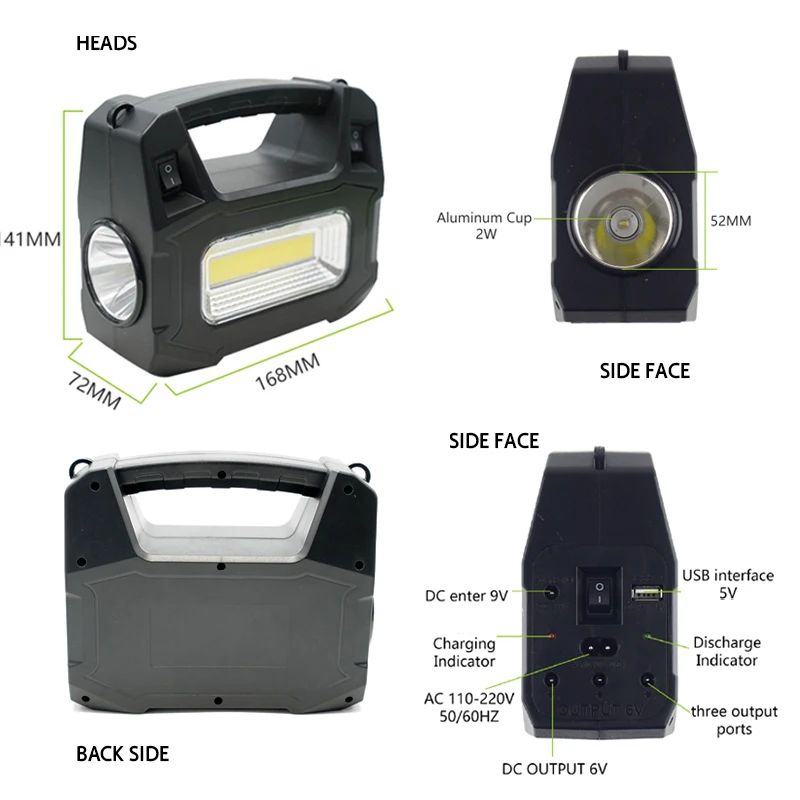 Main Power Switch Portable Rechargeable Hand Lamps Outdoor Camping Emergency Light