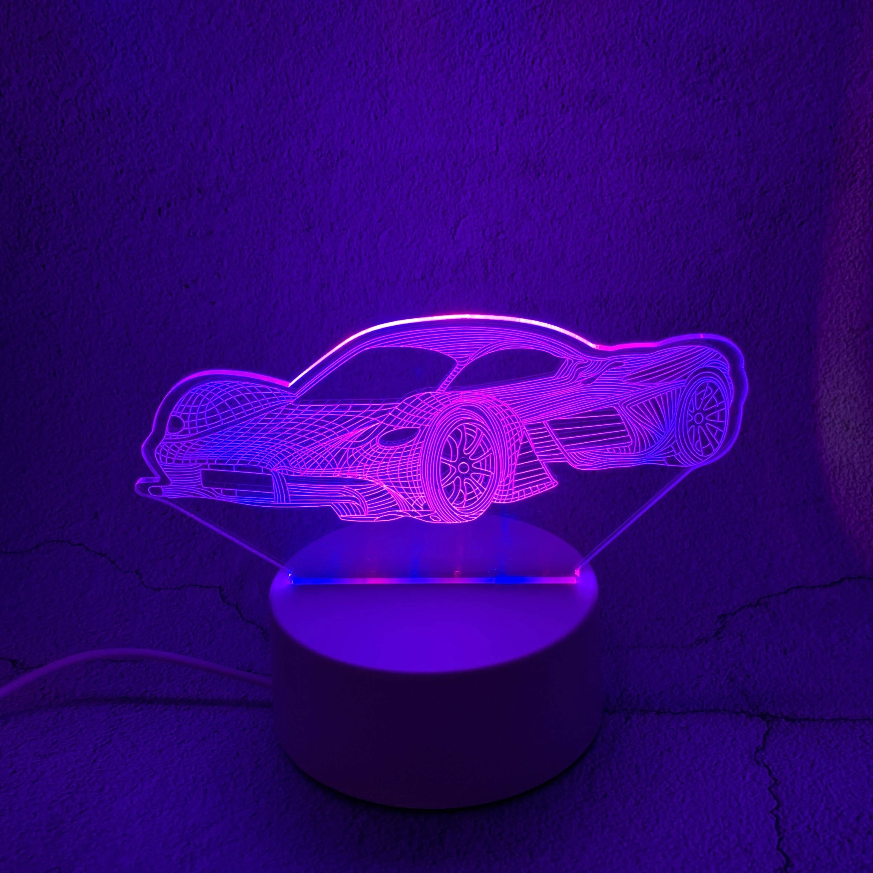 Racing Car Red Blue Purple 3 Colors Switch USB LED Table Lamp 3D Illusion Visual Night Light Home Decor Bedroom Bedside Lamp