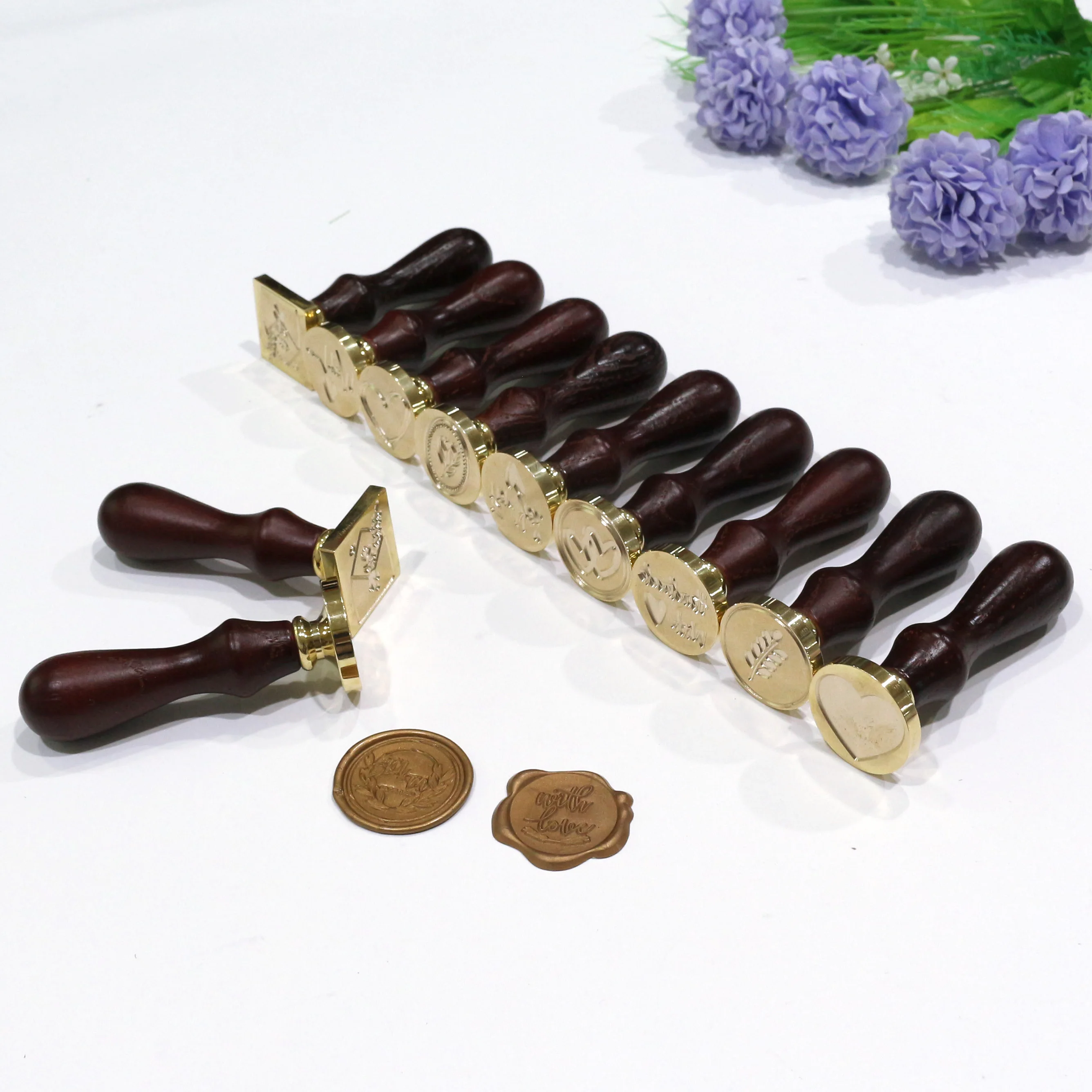 Vintage Wax Seal Kits Wood Handle Envelope Wedding Invitations Card Custom Initials Wax Seal Stamps With Box Packing
