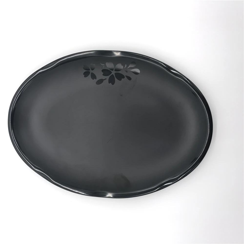 
Print your logo Korean Japanese style dinner plates healthy plastic matte black melamine plate 