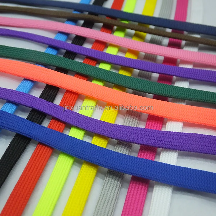 Custom Flat Hollow 1cm  Woven Flat Cord  Multi Color Polyester Rope For Shoes