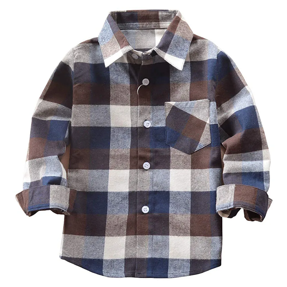 Kids Little Boys Girls Baby Long Sleeve Button Down Red Plaid Flannel Shirt Plaid Girl Boy