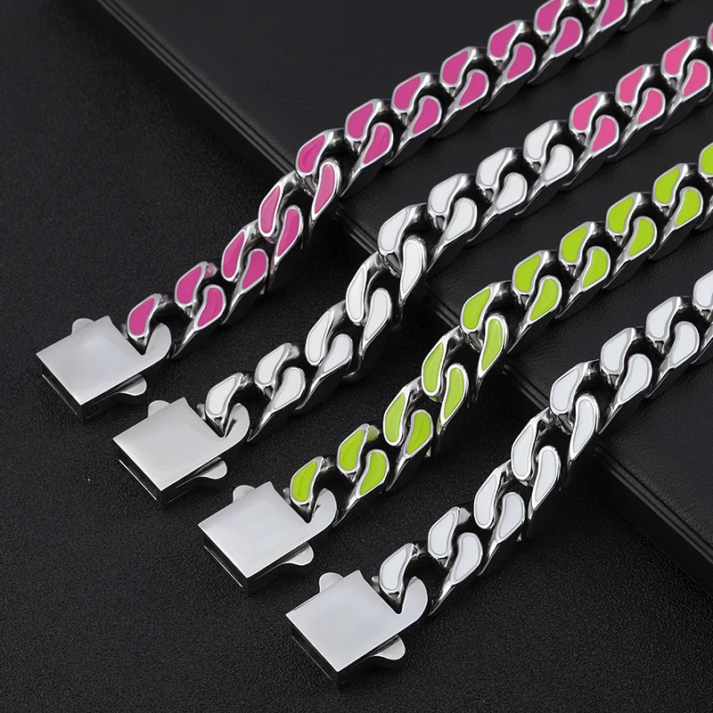 Hip Hop Jewelry Cuban Link Bracelet Miami Cuban Link Curb Colorful enamel cuban Chain Bracelet