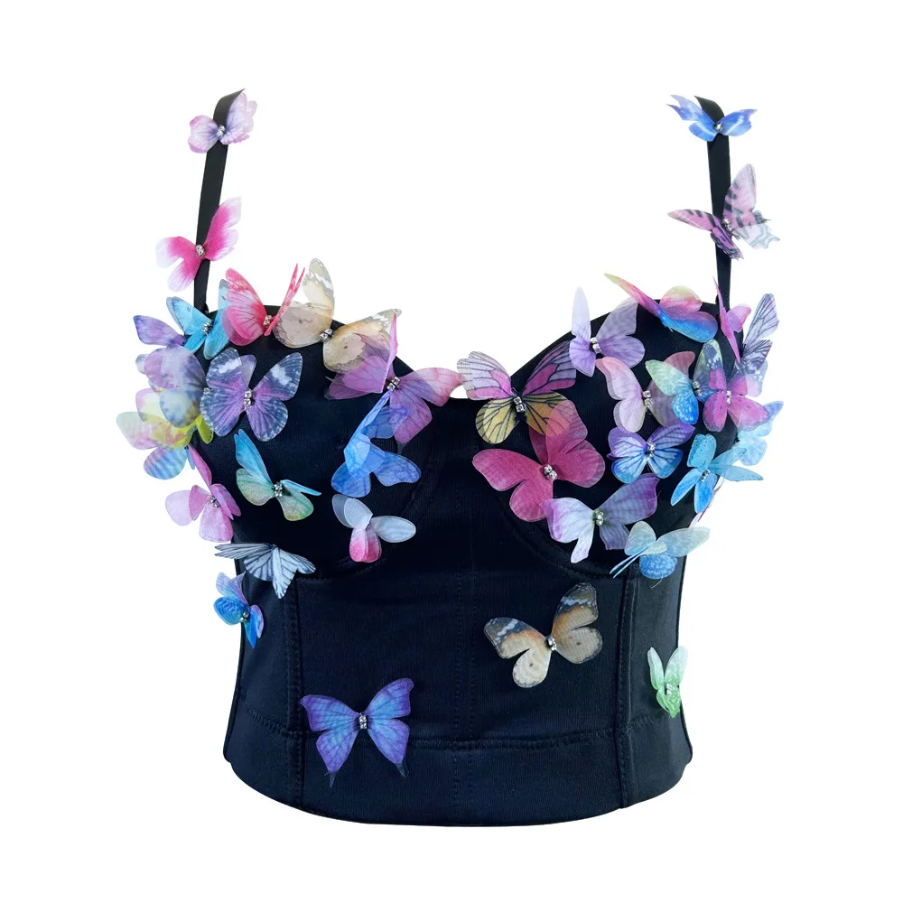 Wholesale Factory 3d Butterfly Fancy Straps Ladies Boning Padded Womens Crop Bustier Corsage Y2k Corset Top Fashion Manufacturer