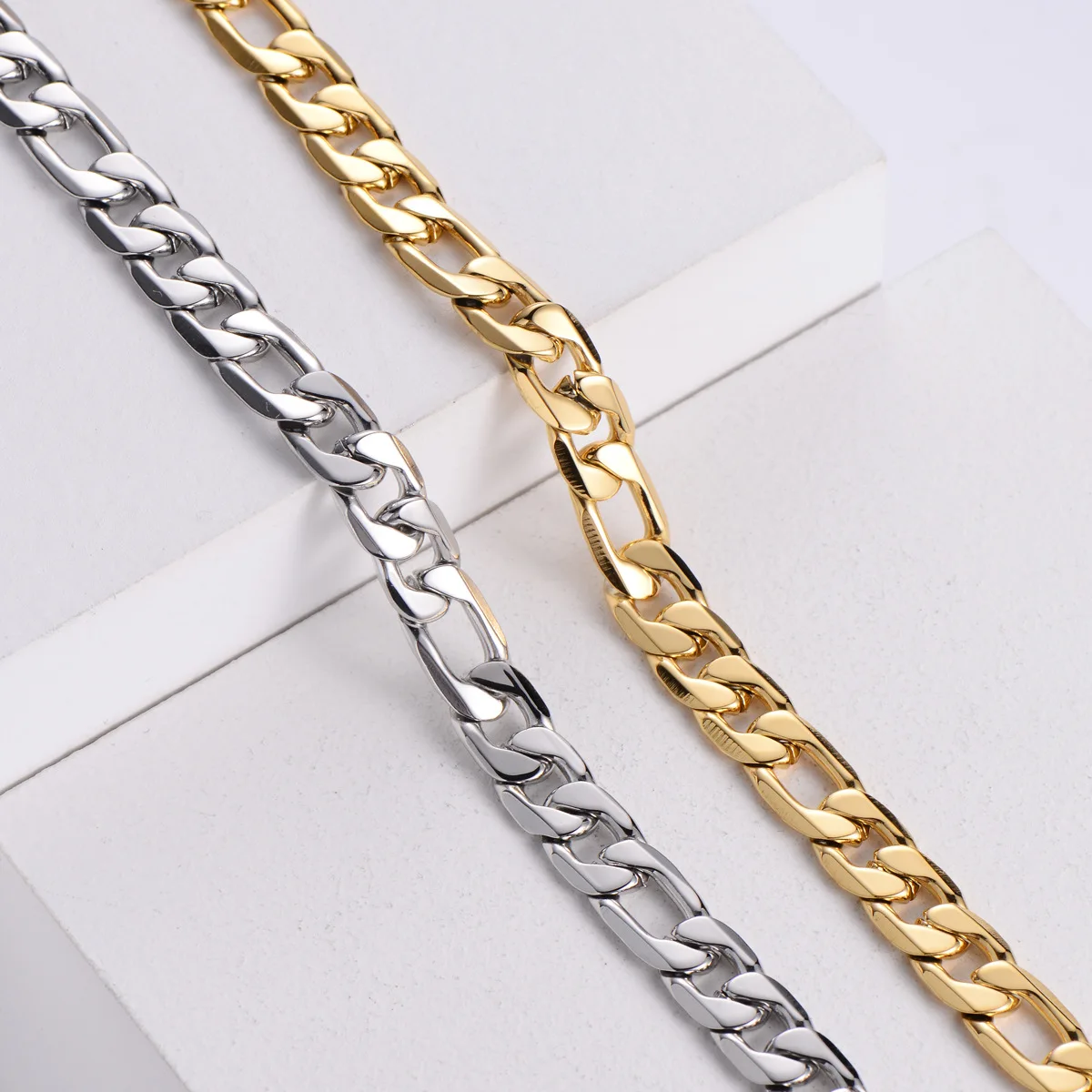 men luxury jewelry 14k gold plated Cuban link curb Figaro chain stainless steel bracelets