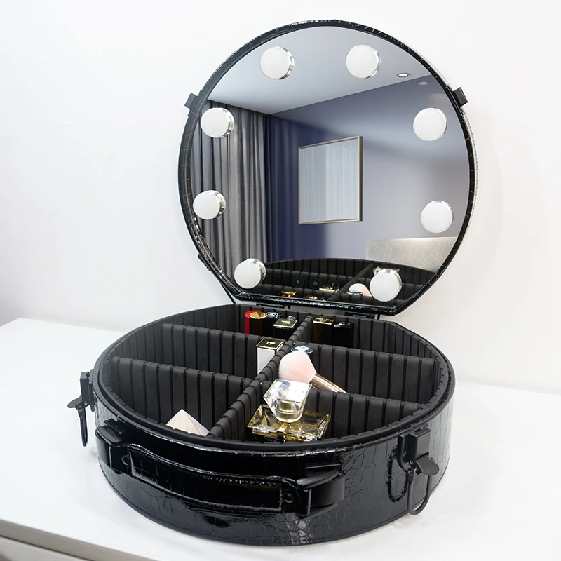 Multi Function Makeup Case With Led Light High-end Black Vanity Case For Traveling