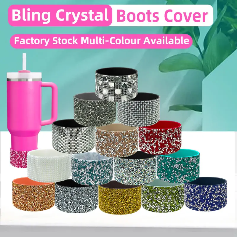 Unique Design Bling Rhinestones tumbler boot Bottle Accessories Crystal DIY Boots Anti Slip Silicone Bottle Sleeve