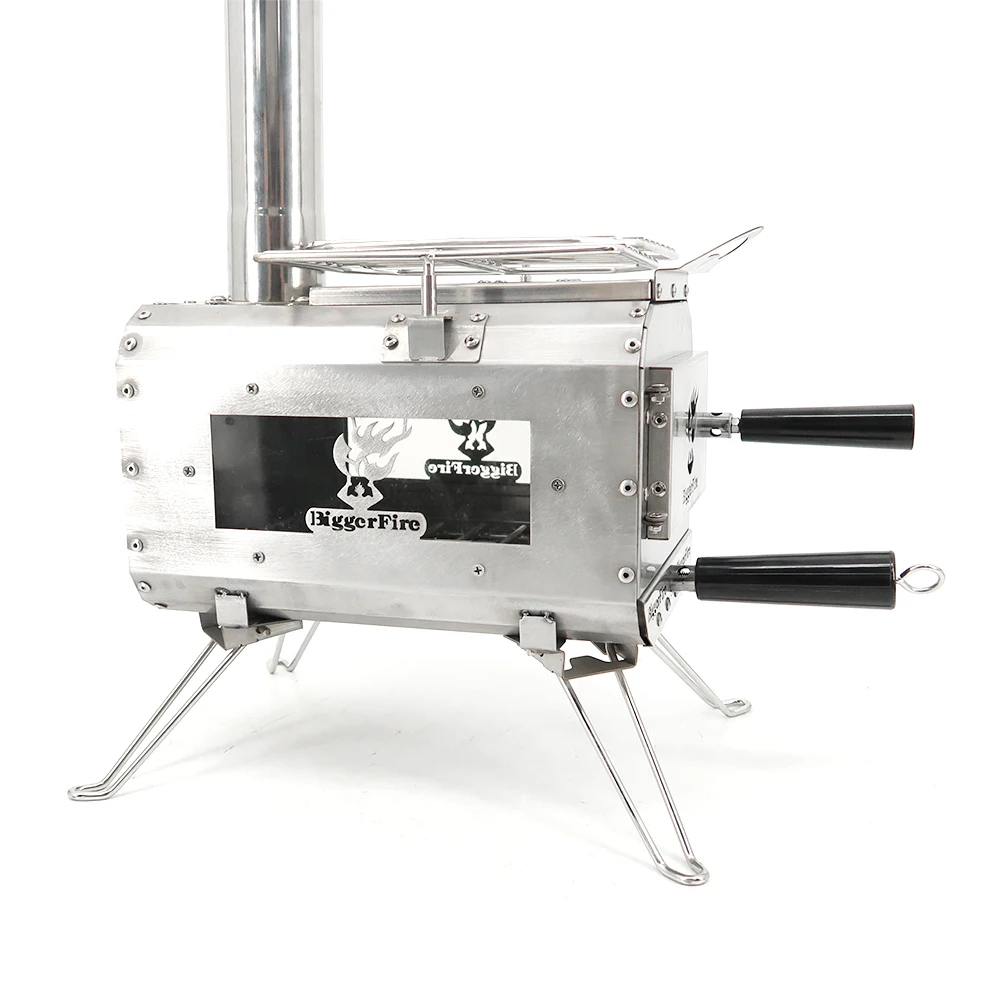 BiggerFire Portable Tent Stove With Fireproof Glass Outdoor Hiking Folding  Backpacking Wood Burning Stove