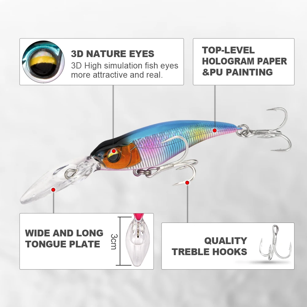 HONOREAL 2023 New Style Wholesale 60mm 5g 0-0.6m  Floating Hard Plastic Trout Fishing UV Laser Coating Wobbler Minnow Lure