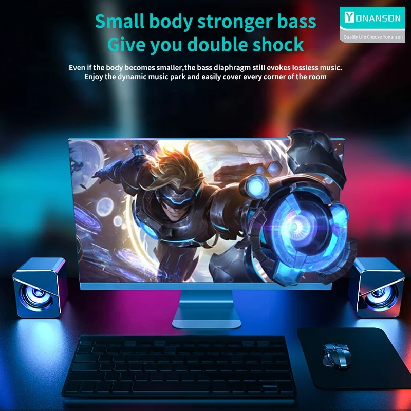 Newly Universal Small 3D Woofer Desktop Table USB 3.5MM Audio PC External Speaker Compatible with Computer,Smartphone,Laptop