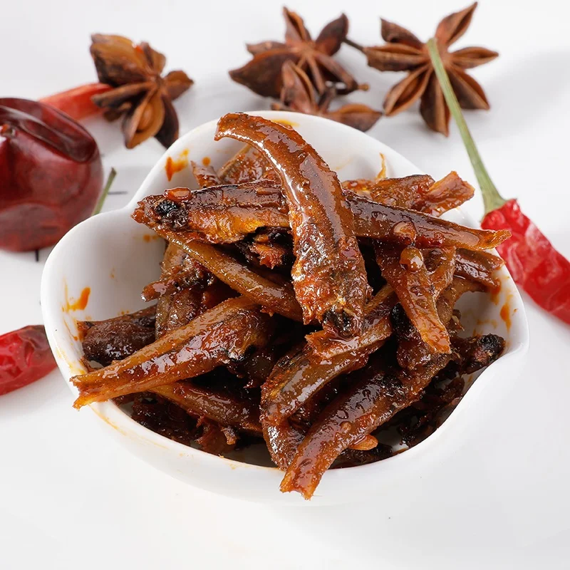 
hot selling food ready packed leisure seafood fish snacks with logo 