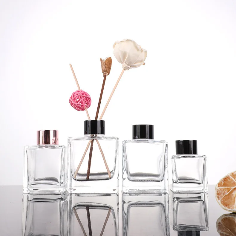 Square shape clear glass aromatherapy diffuser perfume air diffusion bottle