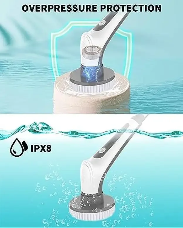 Electric Spin Scrubber, Cordless Power Floor Scrubbing Brush with 6 Replaceable Cleaning Brush Heads with Power Display