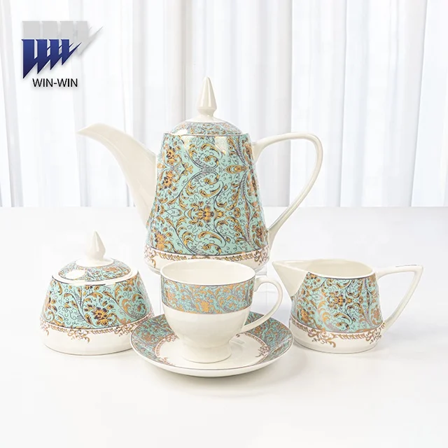 Customized high quality classic shape new bone chine tea set ceramic tea set royal shape hot sale middle east market