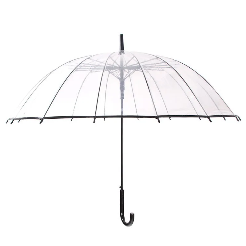 Good quality rainproof travel black large outdoor big clear umbrella with edging strip for girls